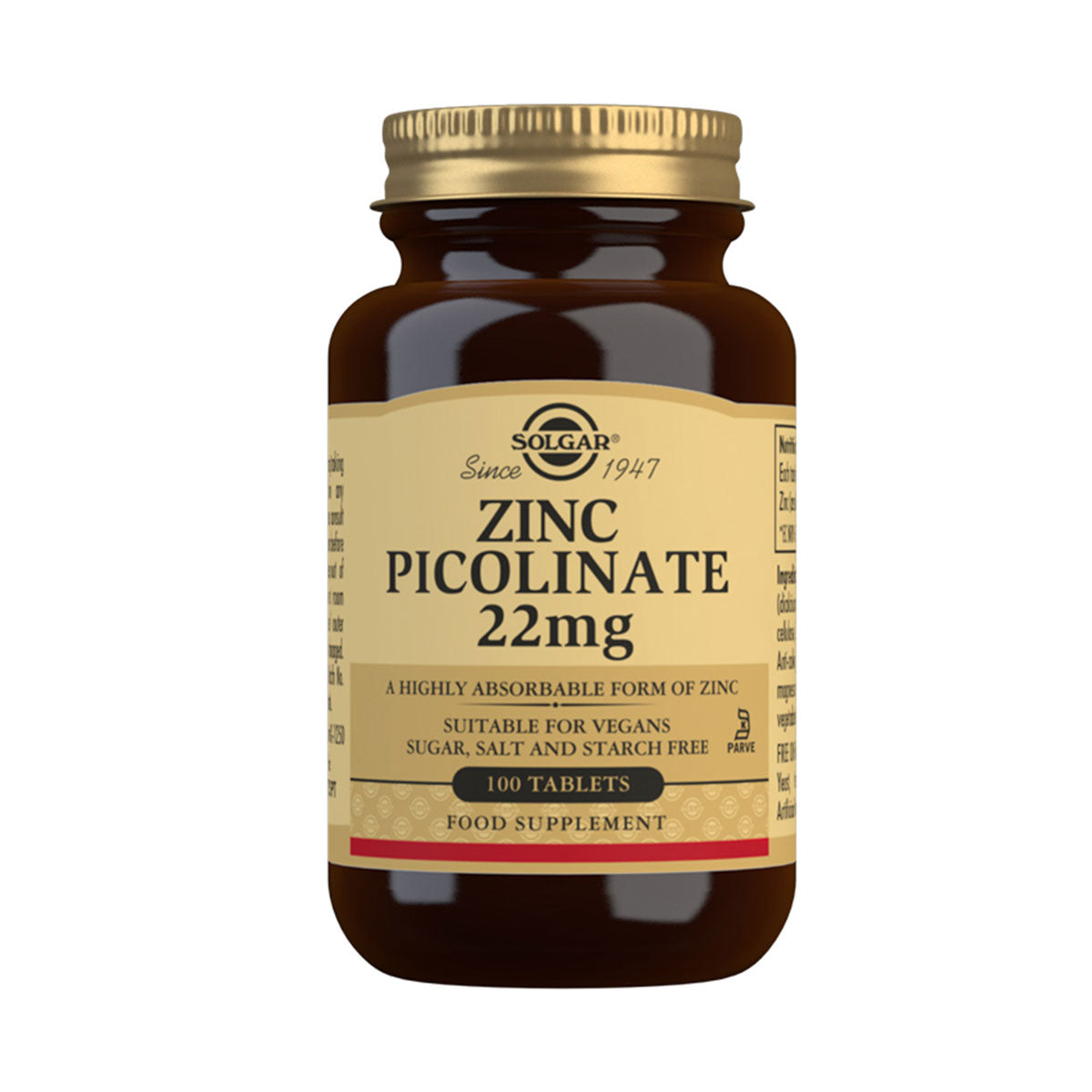 Solgar® Zinc Picolinate 22 mg Tablets-Pack of 100